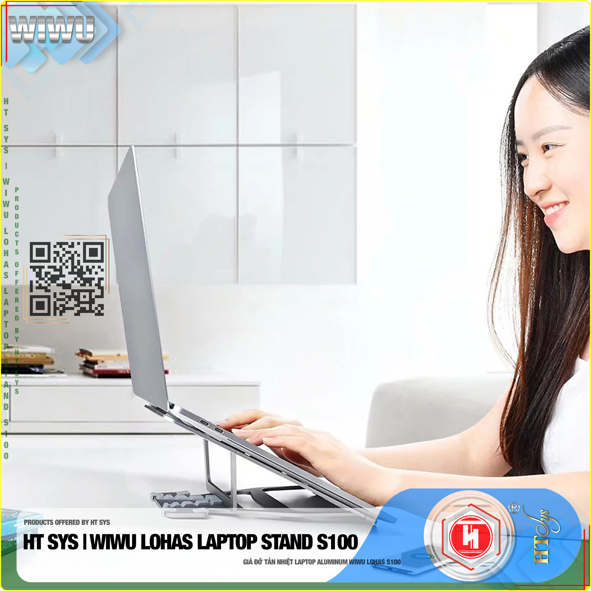 Giá đỡ laptop gấp gọn HT SYS wiwu LOHAS laptop STAND s100 - Hợp kim nhôm cao cấp - Đế tản nhiệt laptop, macbook, máy tính xách tay - 05 Chế độ điều chỉnh góc độ - Phù hợp cho máy 11-17.3 inch -  [Hàng Nhập Khẩu]