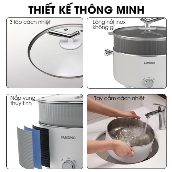 HOẢ TỐC - Nồi lẩu điện đa chức năng SAMONO SW-DG02 3 Lít (kèm xửng hấp, chiên, xào) - Hàng chính hãng