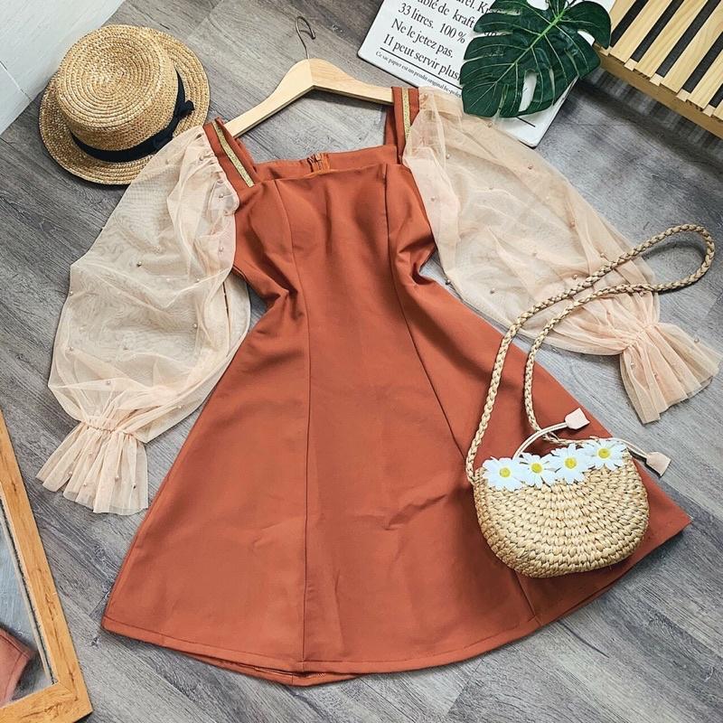 [] ĐẦM CHỮ A TAY LƯỚI ĐÍNH NGỌC