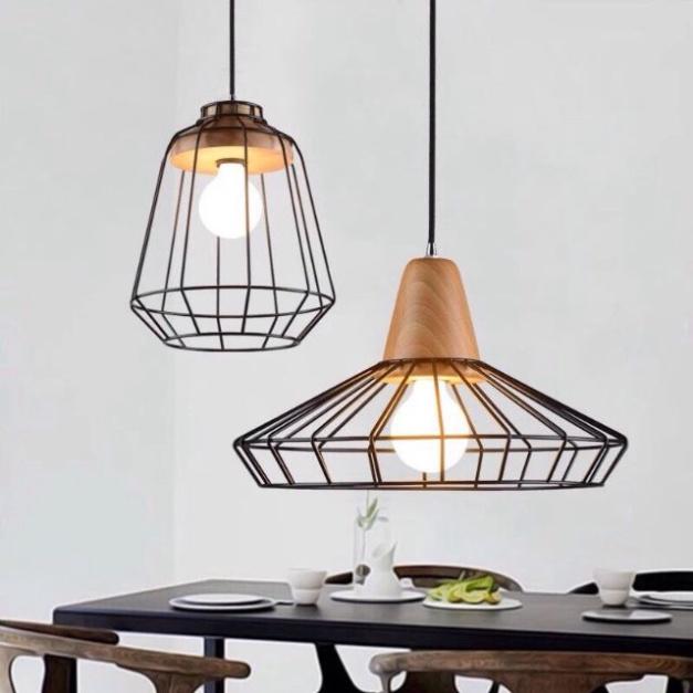 Đèn thả lồng nan đui giả gỗ cho nhà hàng HL1034