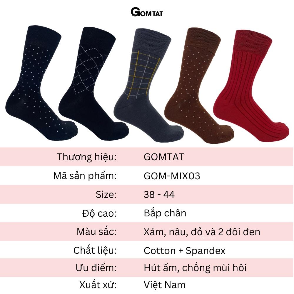 Hộp 5 đôi tất vớ nam đi giày tây công sở cổ cao, mẫu MIX03, chất liệu cotton cao cấp thoáng khí - GOM-MIX03-CB5