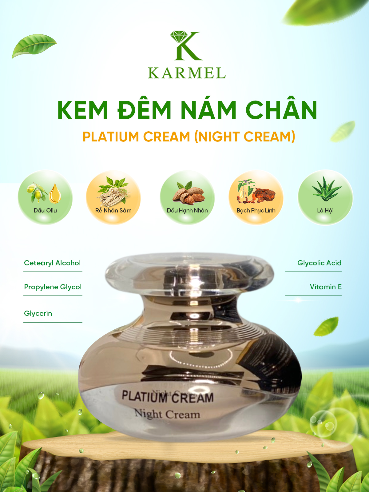 Bộ Ức Chế Tái Nám Tại Nhà Ngày Đêm Karmel Platium Combo 2 Lọ 15g