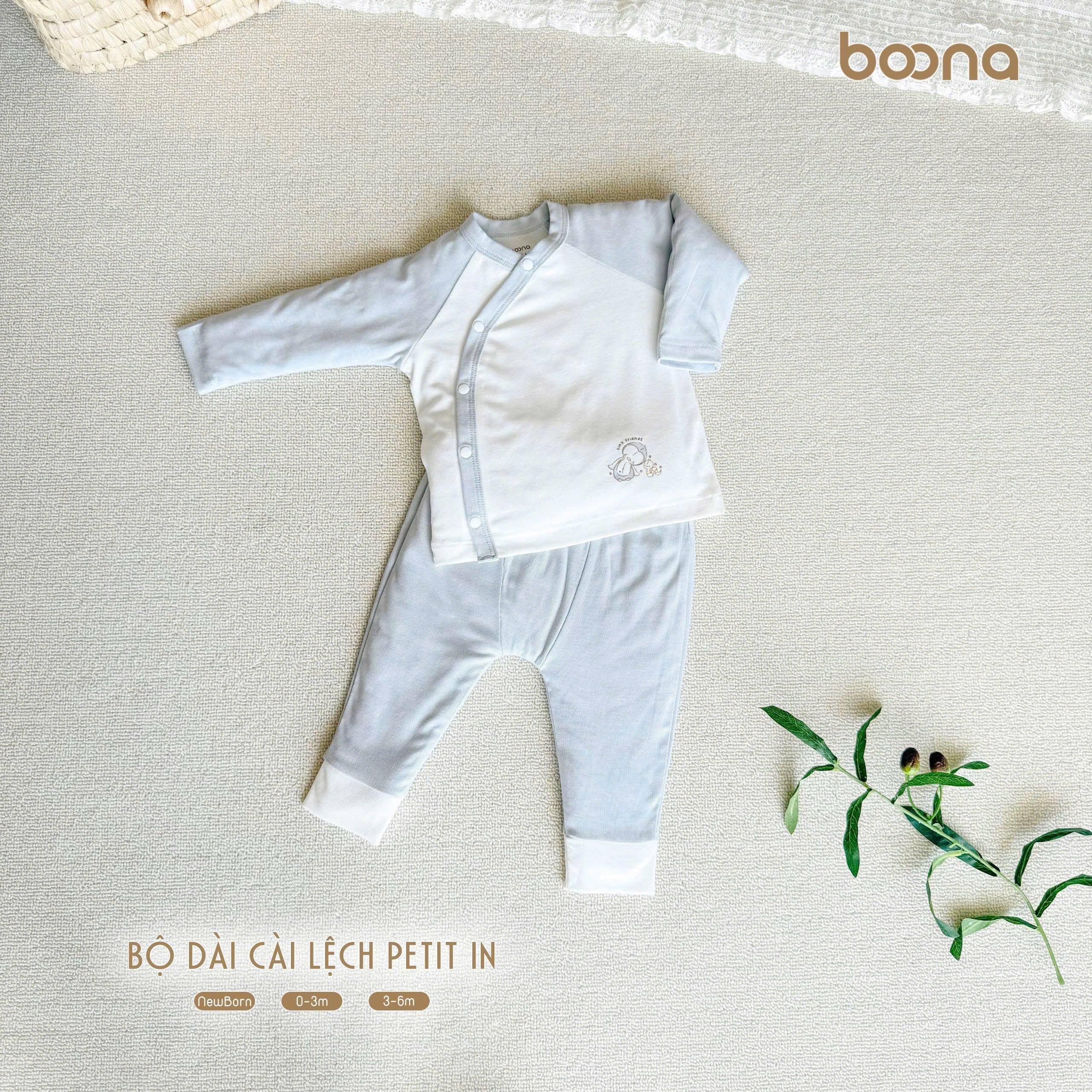 Bộ sơ sinh dài cài lệch petit in Boona