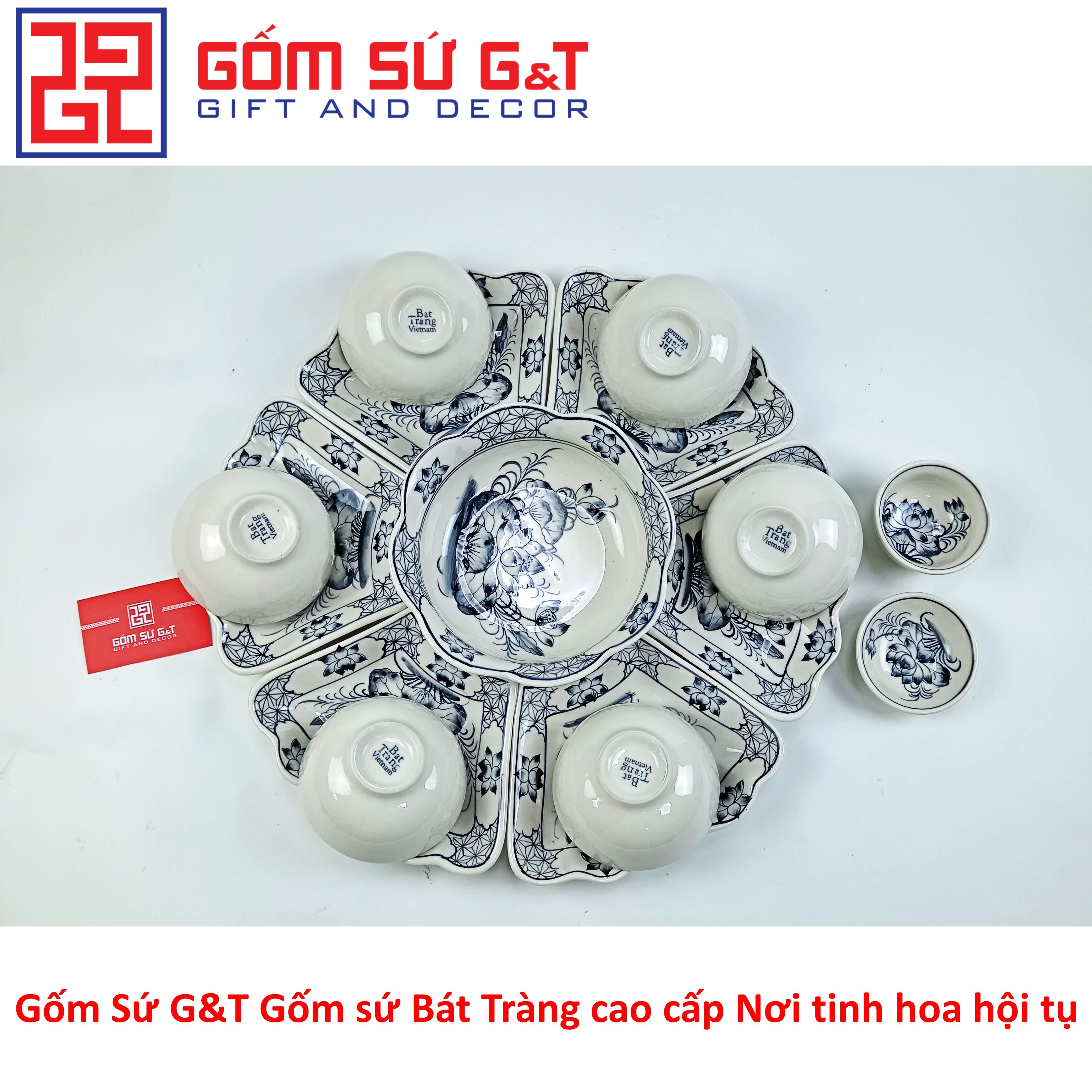 Bộ đồ ăn mặt trời vẽ sen tràm Gốm Sứ G&T