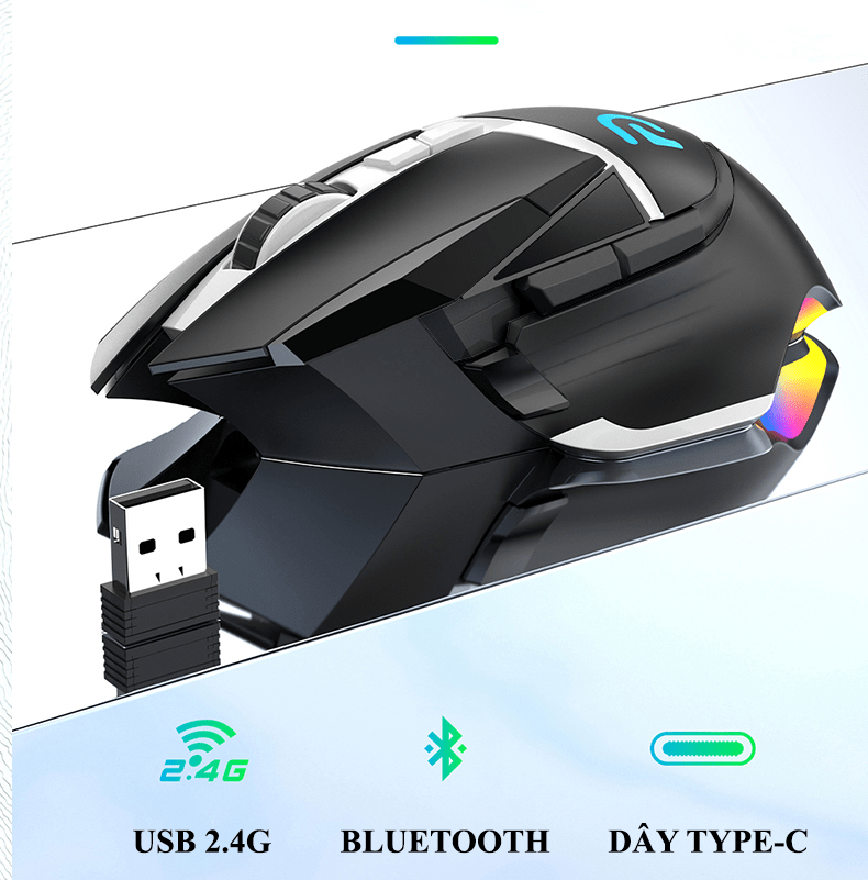 Chuột G502 không dây đèn led RGB chế độ cực đẹp, kết nối 3 chế độ Bluetooth - USB 2.4G - Dây Type-C siêu xịn-JL