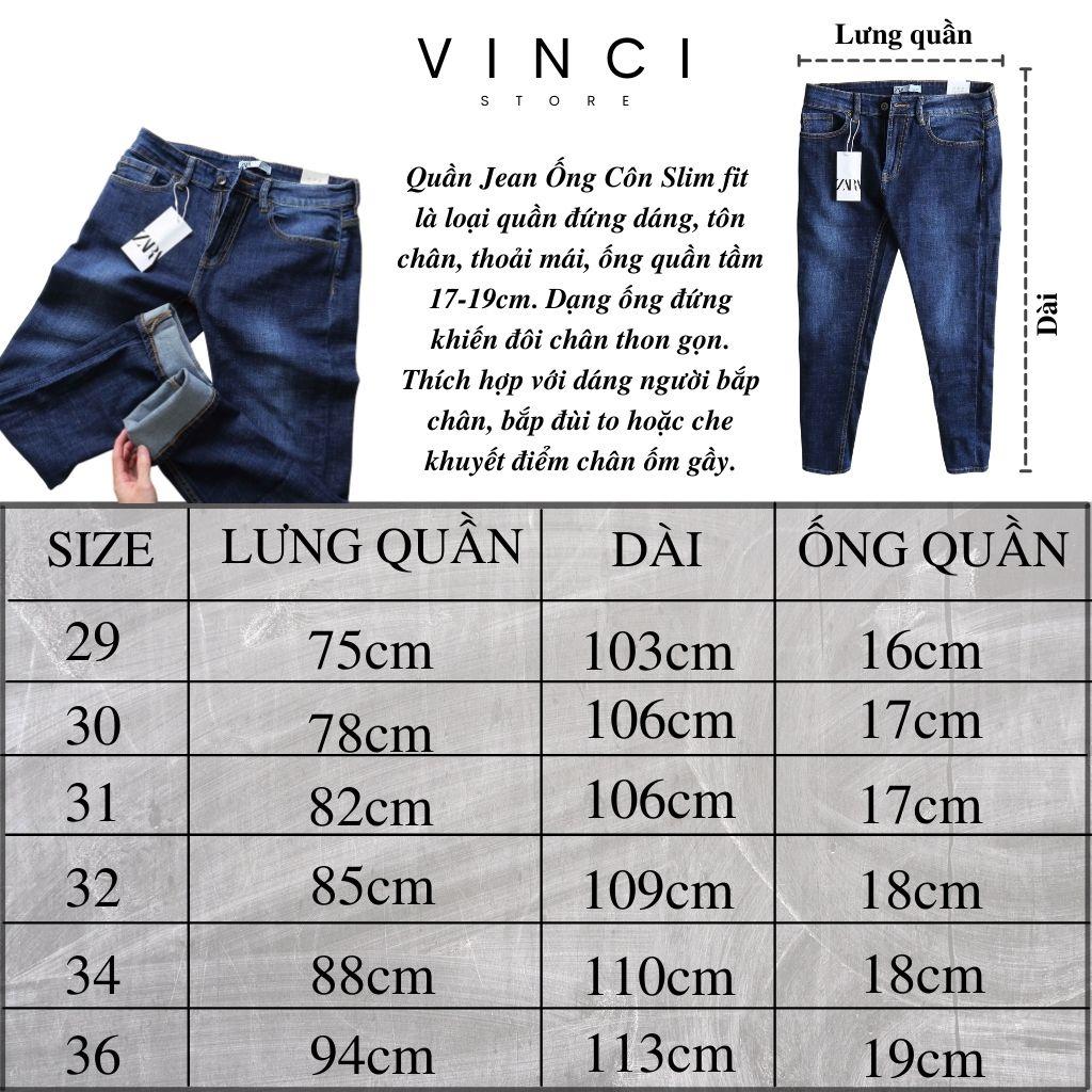 Quần Jean Nam Vnxk Xanh Trơn Slim Fit Ống Côn Chất Bò Co Dãn