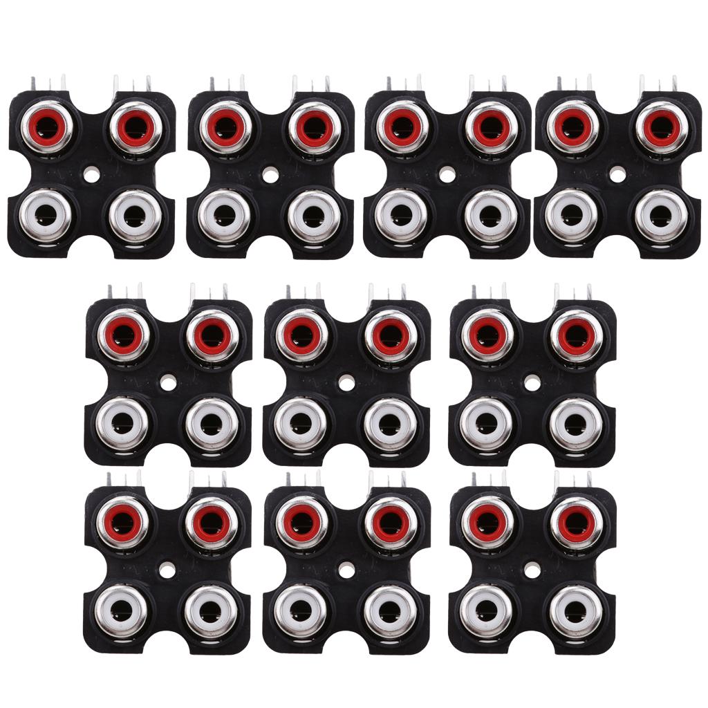10 Pieces PCB Mount AV Concentric Outlet 4 RCA Female Socket Connector Board