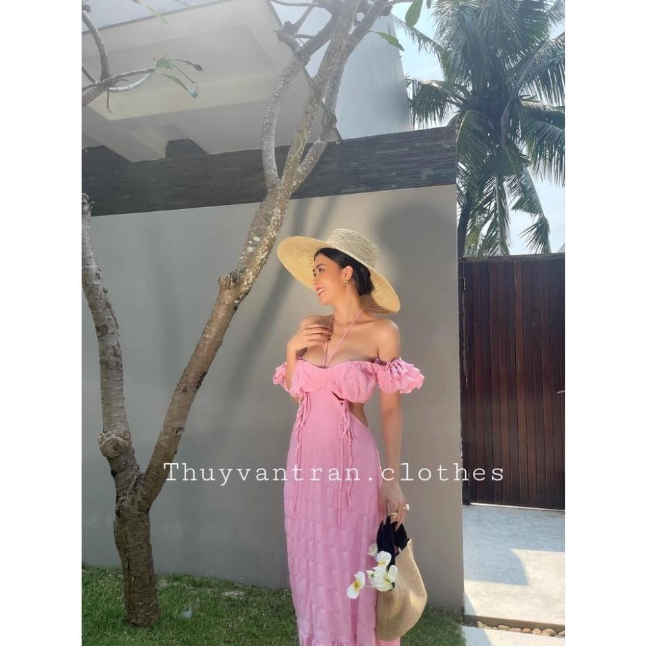 Đầm váy maxi khoét eo xốp mút ngực hồng xanh bơ trắng tay phồng Ivy.fashion đi biển dự tiệc dạo phố bigsize gợi cảm se