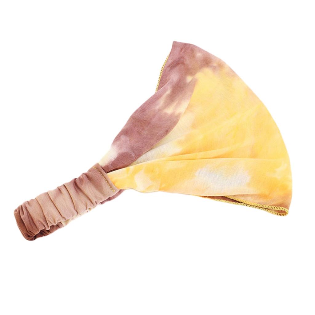 Tie-Dye Headband Stretch Wide Hair Wrap Hair Band Yoga Headwear Yellow