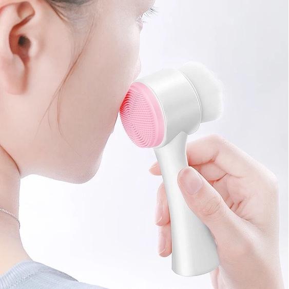 Bàn chải massage da mặt hai đầu lông mềm silicon làm sạch lỗ chân lông babo