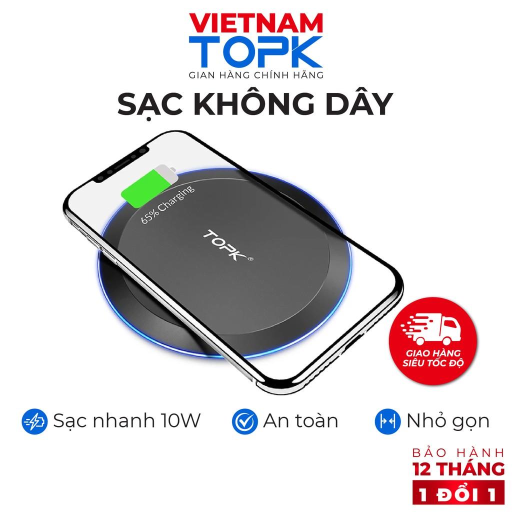 Sạc không dây TOPK B46W - Công nghệ sạc Qi 10W - Tích hợp đèn LED - Hàng chính hãng