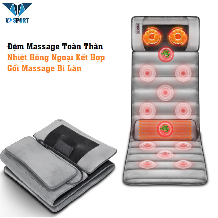 Đệm Ghế Massage Hồng Ngoại Toàn Thân - Nệm Massage Toàn Thân Gấp Gọn Bản Nâng Cấp Với Phần Gối Sử Dụng 16 Bi Massage, Bộ Điều Khiển Cầm Tay Bản Tiếng Anh - Máy Massage Toàn Thân Chăm Sóc Sức Khỏe