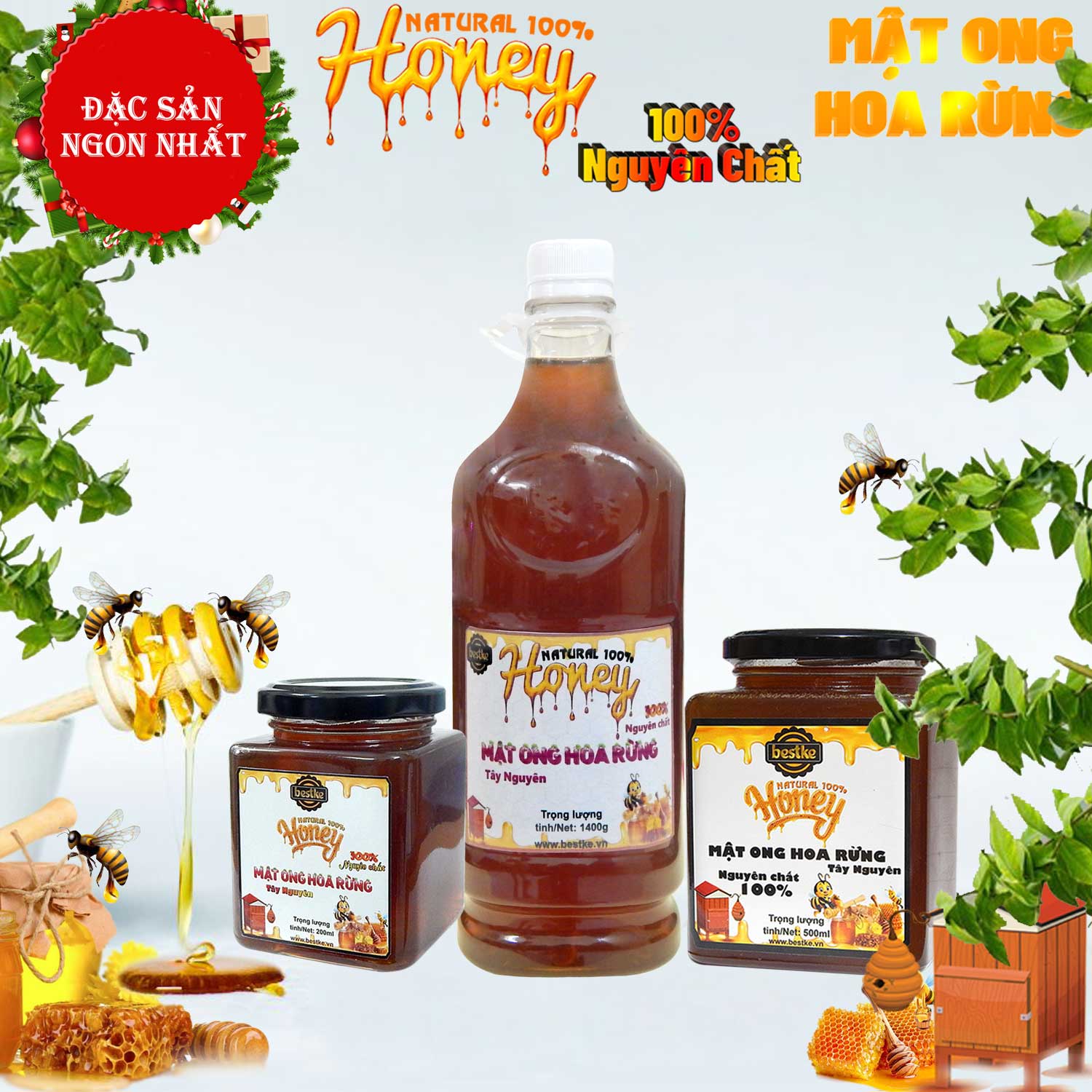 Honey natural Mật ong rừng 100% nguyên chất tự nhiên cam kết đúng chất lượng lọ 200ml Bestke