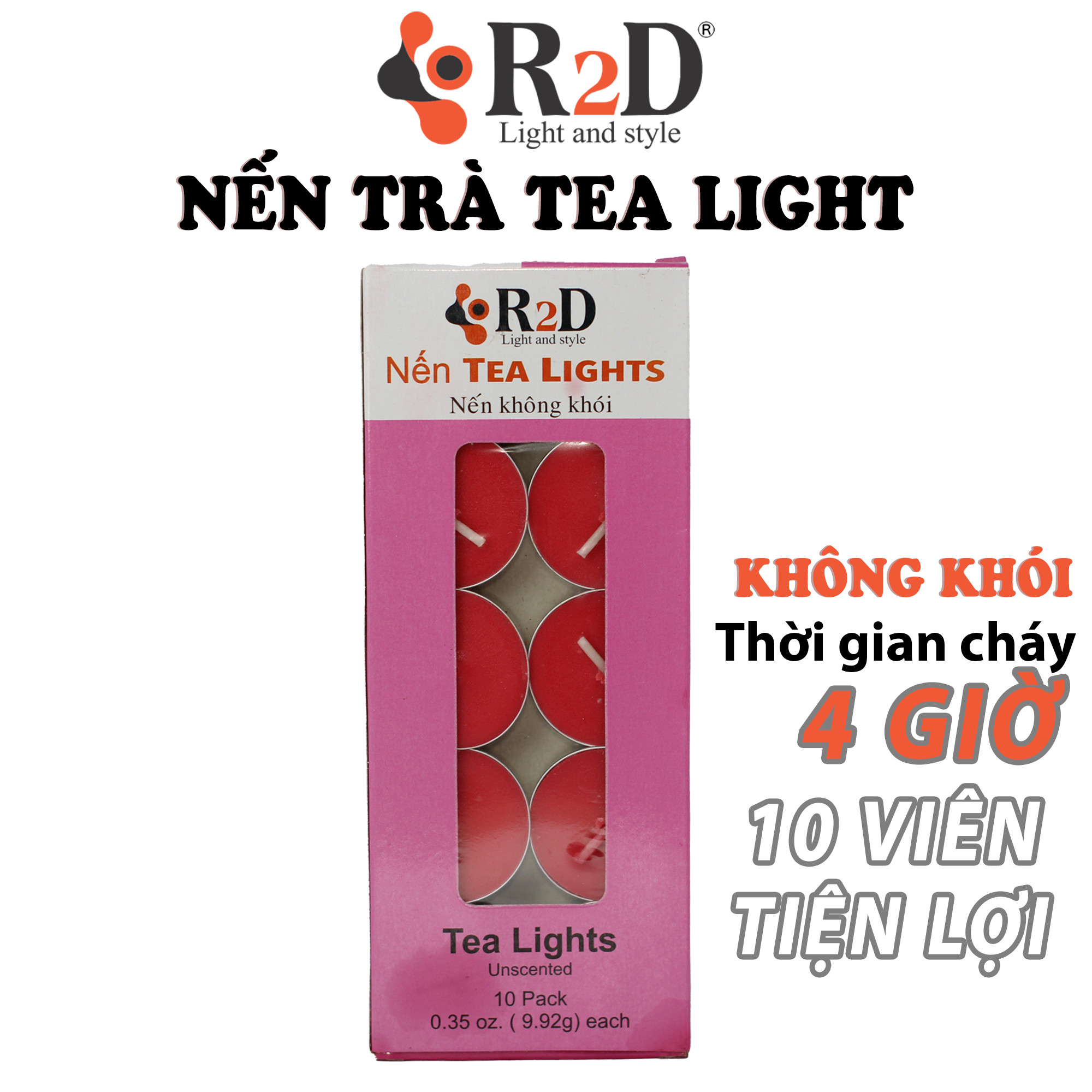 Nến Không Khói, Đỏ, Tealight Đỏ, , Chính Hãng Từ Thương Hiệu R2D, Thành Phần Tự Nhiên, Lành Tính.
