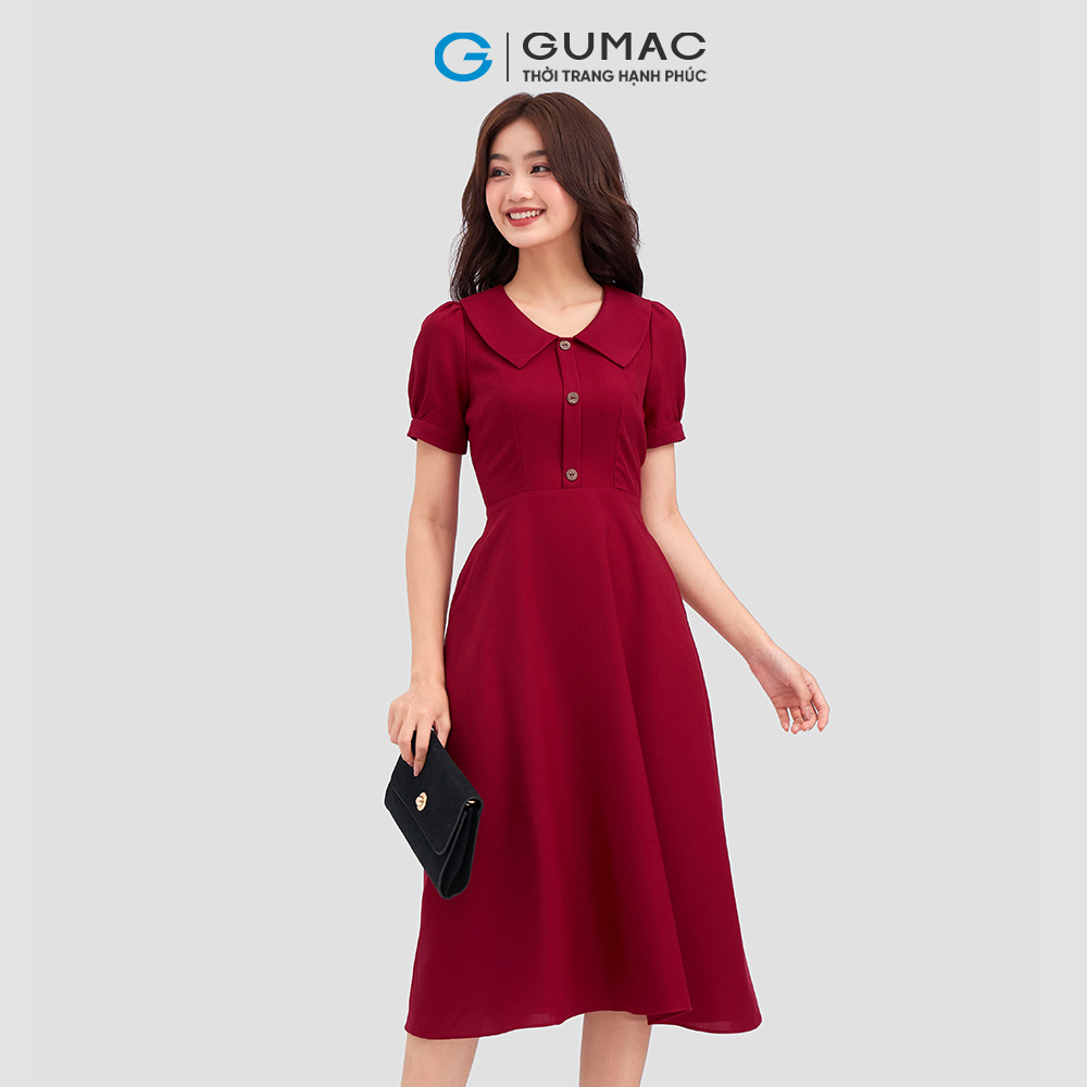 Đầm xòe GUMAC LD1208 phối cổ đính nút thanh lịch