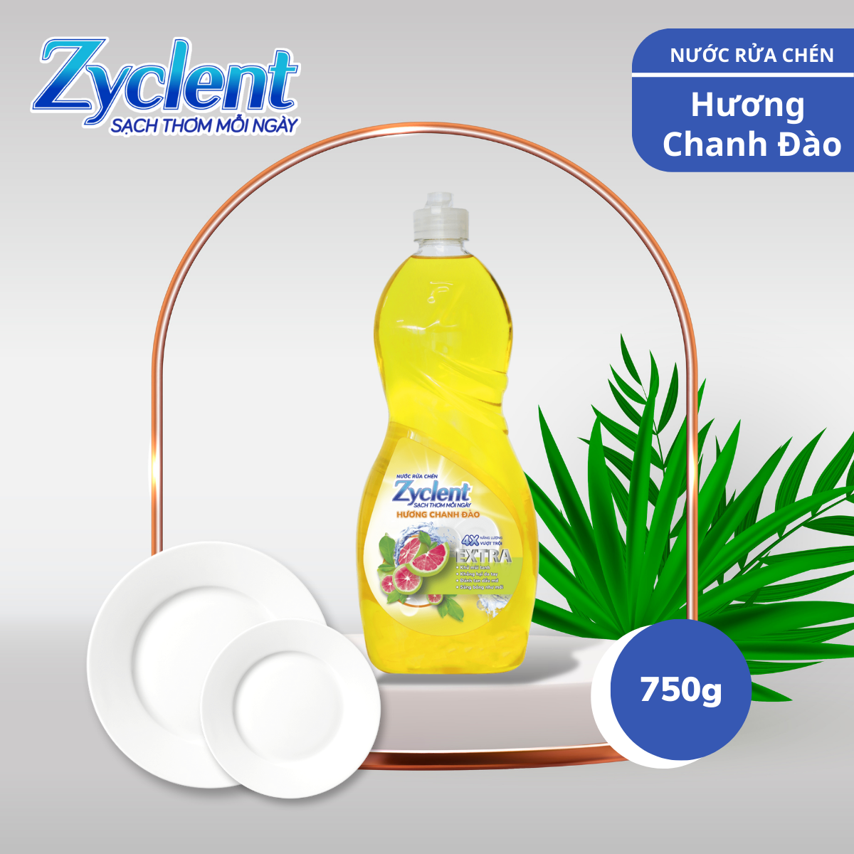 NƯỚC RỬA CHÉN ZYCLENT EXTRA HƯƠNG CHANH ĐÀO - 750G