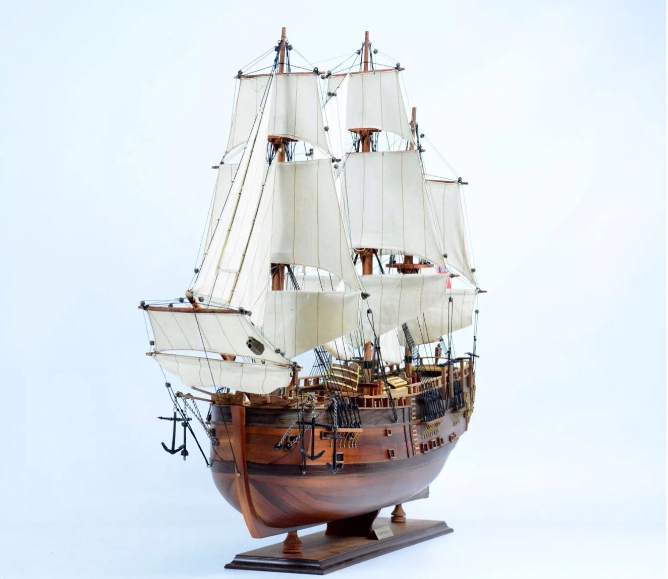 Mô hình thuyền buồm gỗ HMS Endeavour dài 90cm gỗ tự nhiên, lắp ráp sẵn, hàng xuất khẩu