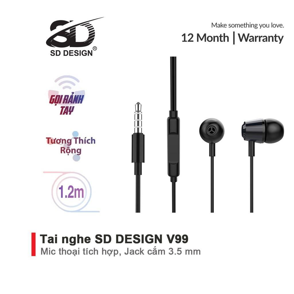 Tai nghe kỹ thuật số SD Design V99 tương thích các dòng điện thoại jack 3.5mm, có mic 1 đổi 1