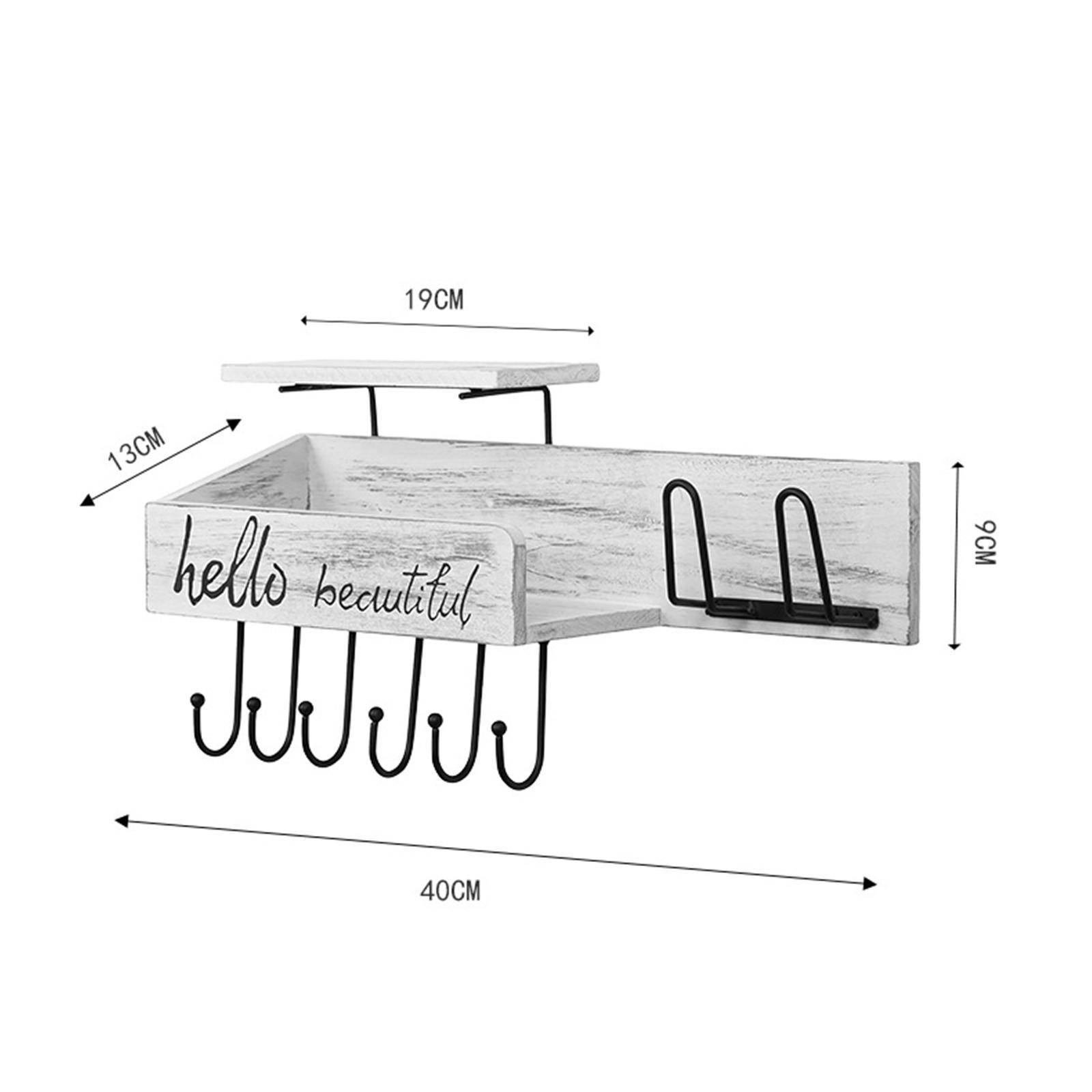 Wall Mounted Key Holder Hooks Rack Letters Living Room Wooden Mail Organizer