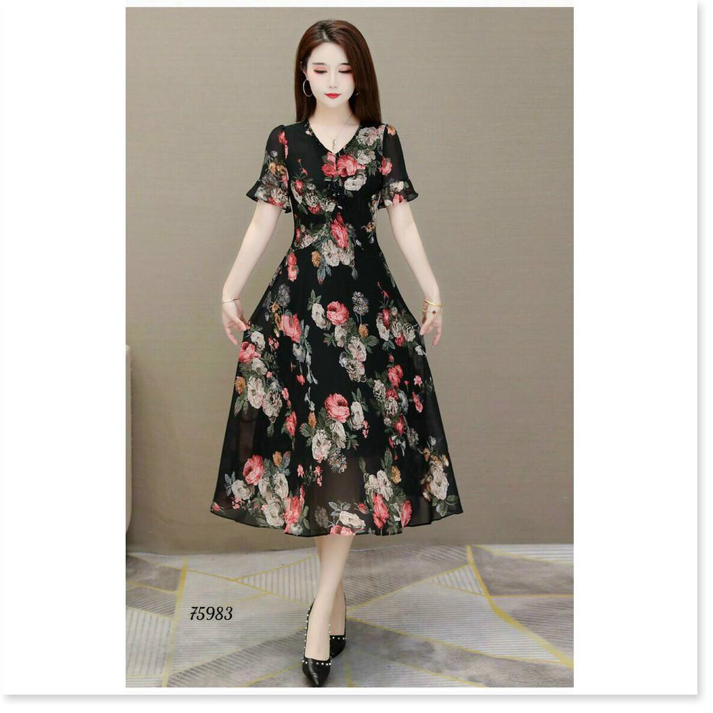 ĐẦM LỤA DÁNG XÒE HỌA TIẾT HOA VÔ CÙNG XINH