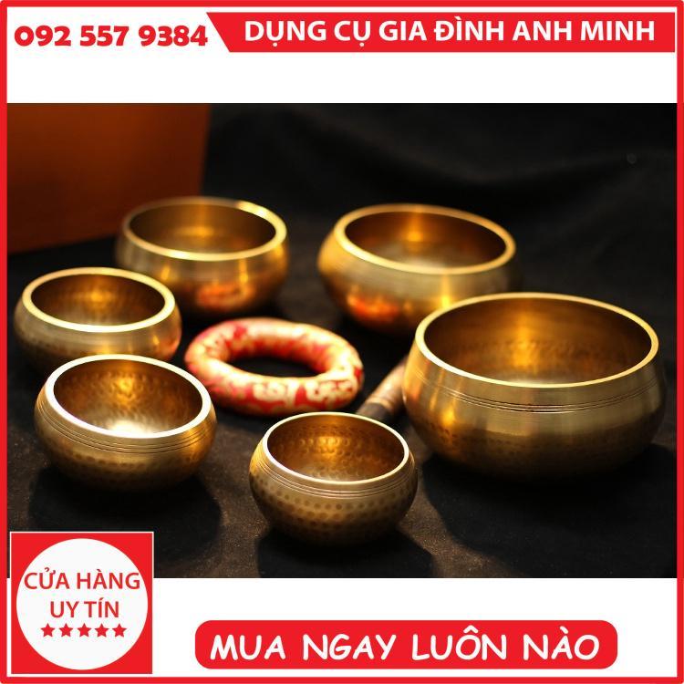 Bát Xoay Nepal - Chuông Xoay Nepal - Chuông Xoay Nepal, Bát Hát, Singing Bowl Kèm Dùi Và Đế Gấm Size 8cm, 11cm, 15cm