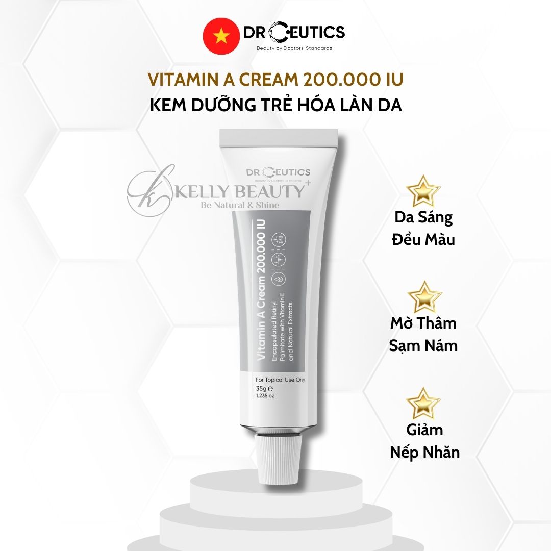 Kem Dưỡng Vitamin A Cream 200.000 IU DrCeutics - Mờ Nếp Nhăn, Căng Mịn; Sáng Da, Mờ Thâm Nám | Kelly Beauty