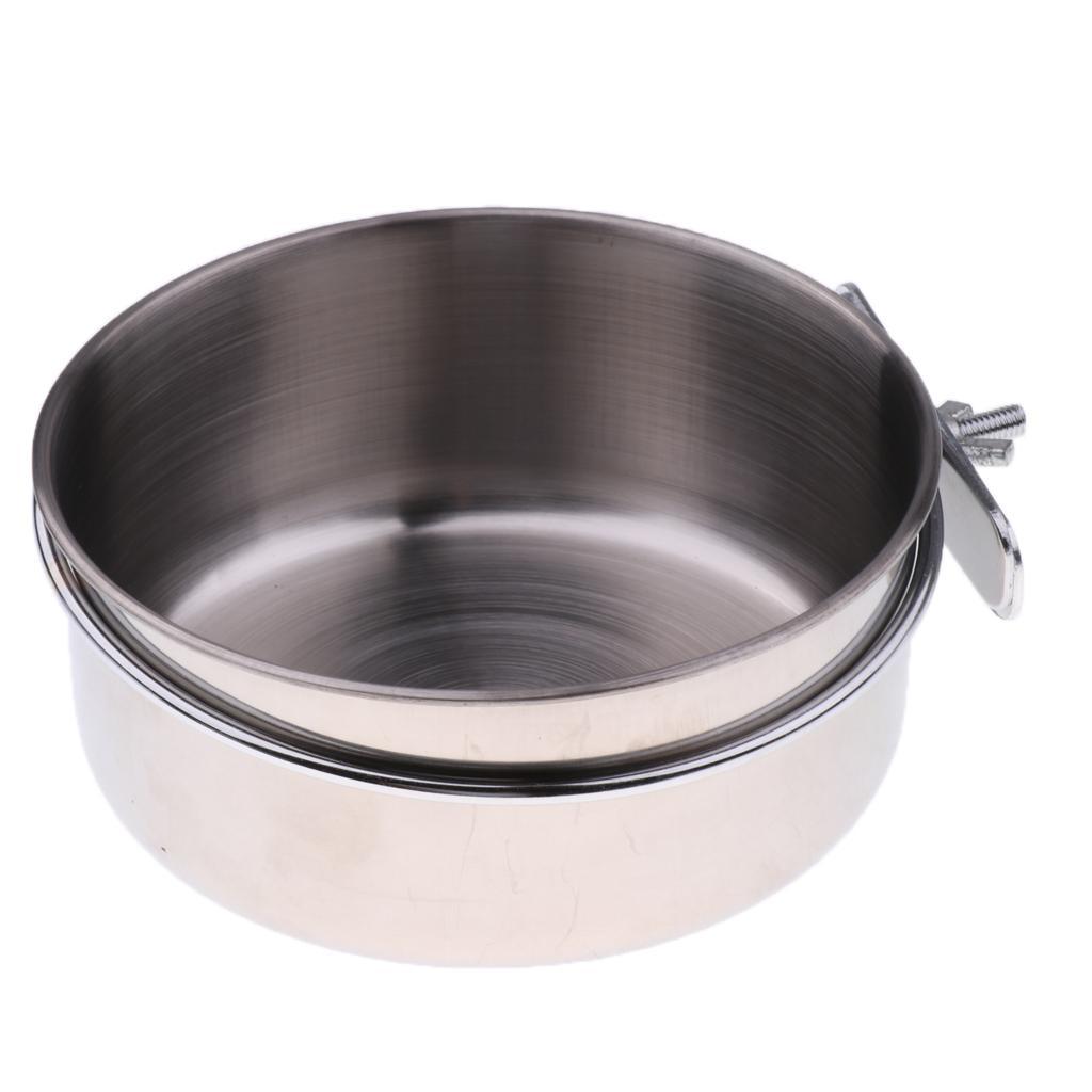 2 Pcs Stainless Steel Cage Coop Hook Cup Bird Dog Animal Food Water Bowl