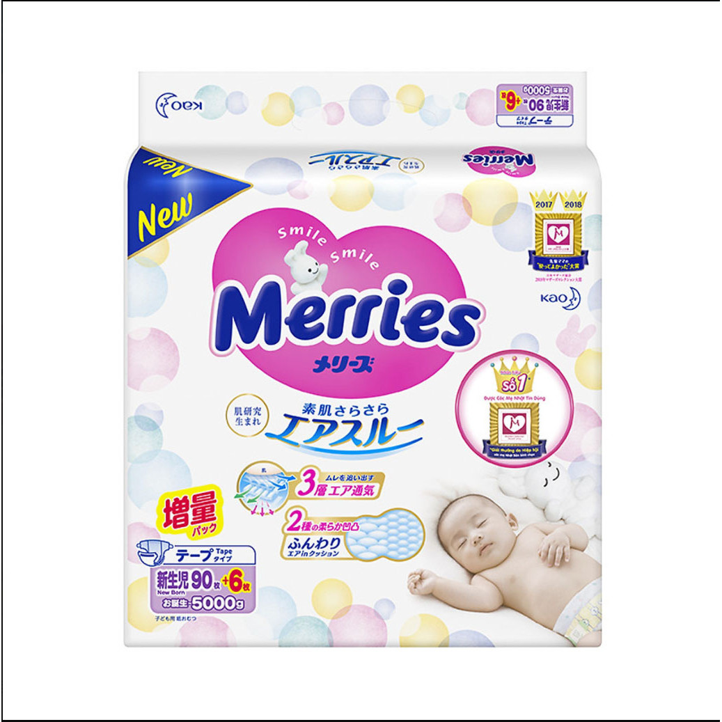 Bỉm Tã Merries Nội Địa Nhật hàng thêm miếng NB96