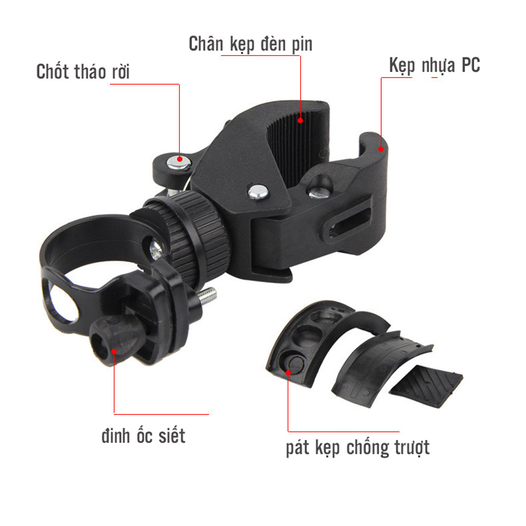 Kẹp Gắn Đèn Pin ML10 Xe Đạp Gắn Ghi Đông Tay Lái Xoay 360 Độ Chắc Chắn Mai Lee
