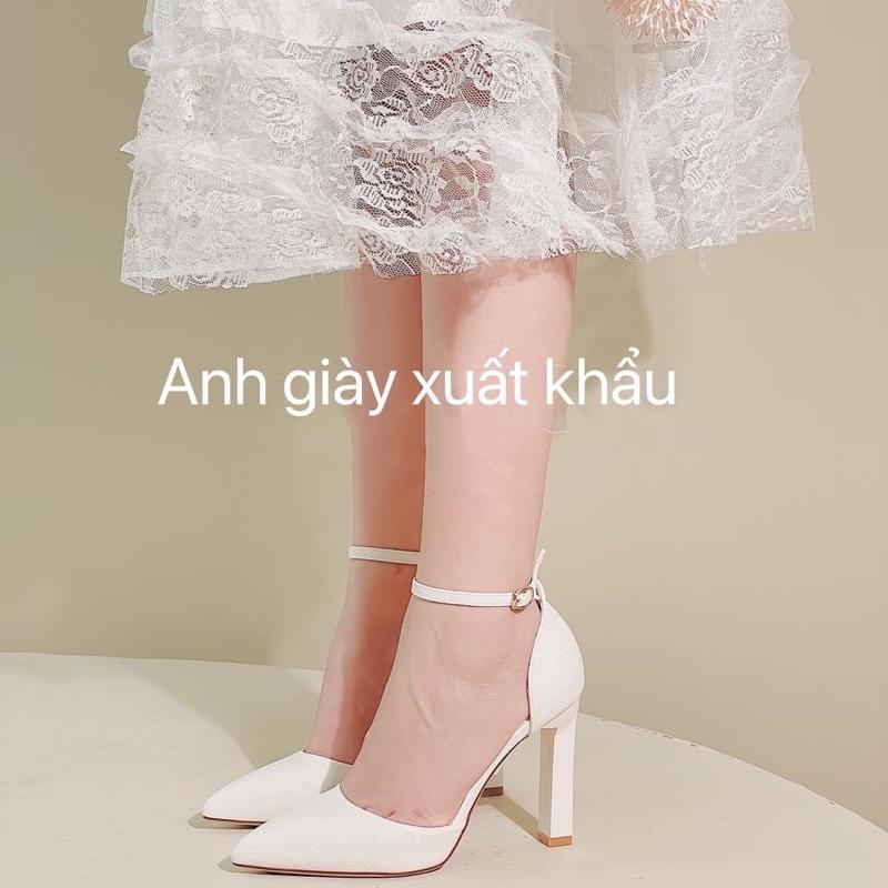 CG49 - GIÀY CAO GÓT ,GIÀY CƯỚI NHŨ XƯỚC KÍN MŨI BAO GÓT ,GÓT TRỤ 9p