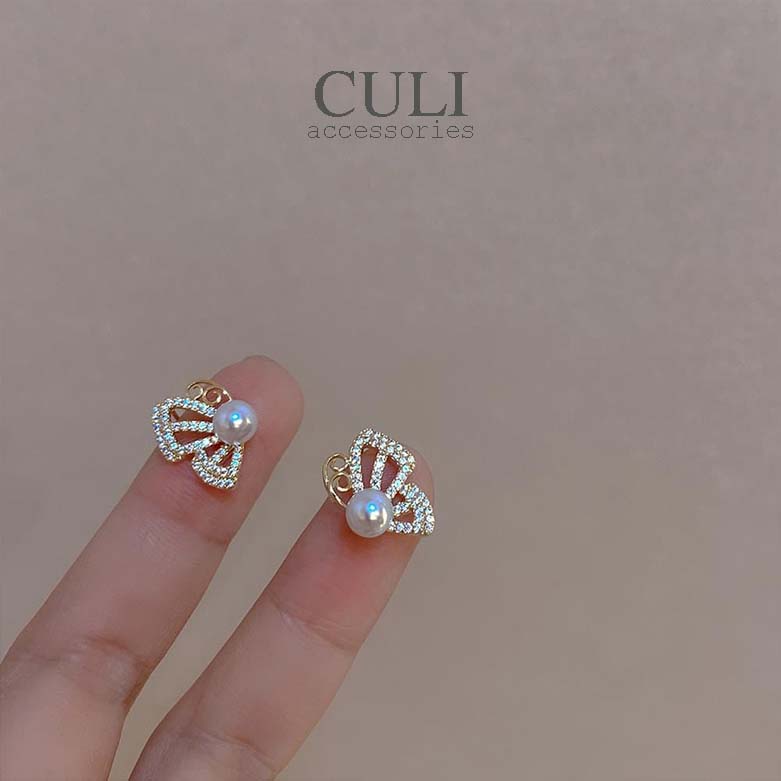 Khuyên tai, Bông tai thời trang hình bướm kết hạt traiHT690 - Culi accessories