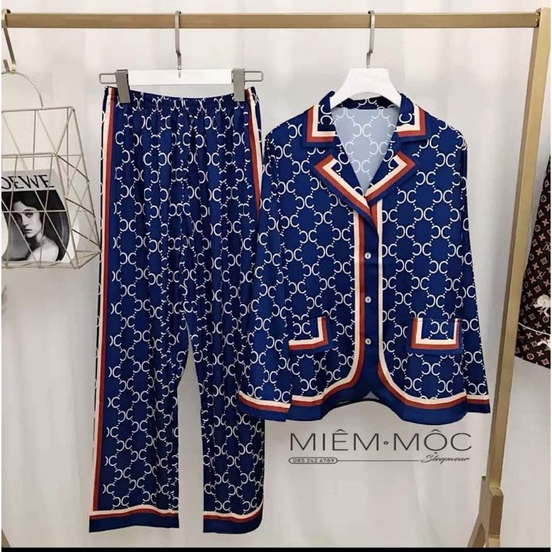 Bộ pijama lụa latin tay dài Cao Cấp - Bộ đồ ngủ GC Xanh thoáng mát, sang chảnh