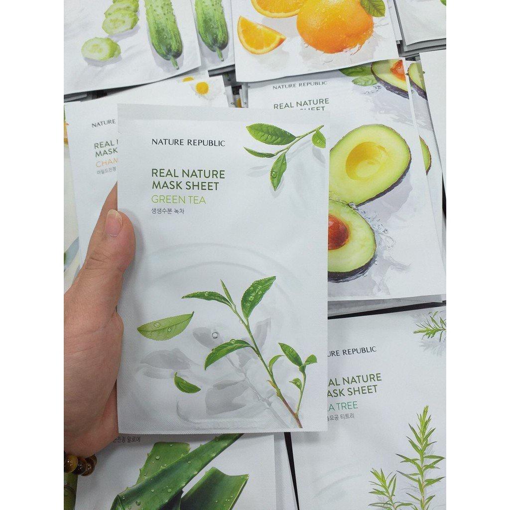 Combo 10 Mặt Nạ Giấy Cấp Ẩm, Ngừa Mụn, Săn Chắc Da Nature Republic Real Nature Mask Sheet 23ml x 10 - Green tea