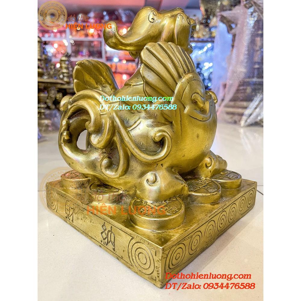 Tỳ Hưu Ngồi Bệ Vuông Để Két Bằng Đồng Vàng Nguyên Chất Kích Thước 25x20x20cm, Nặng 3,5Kg