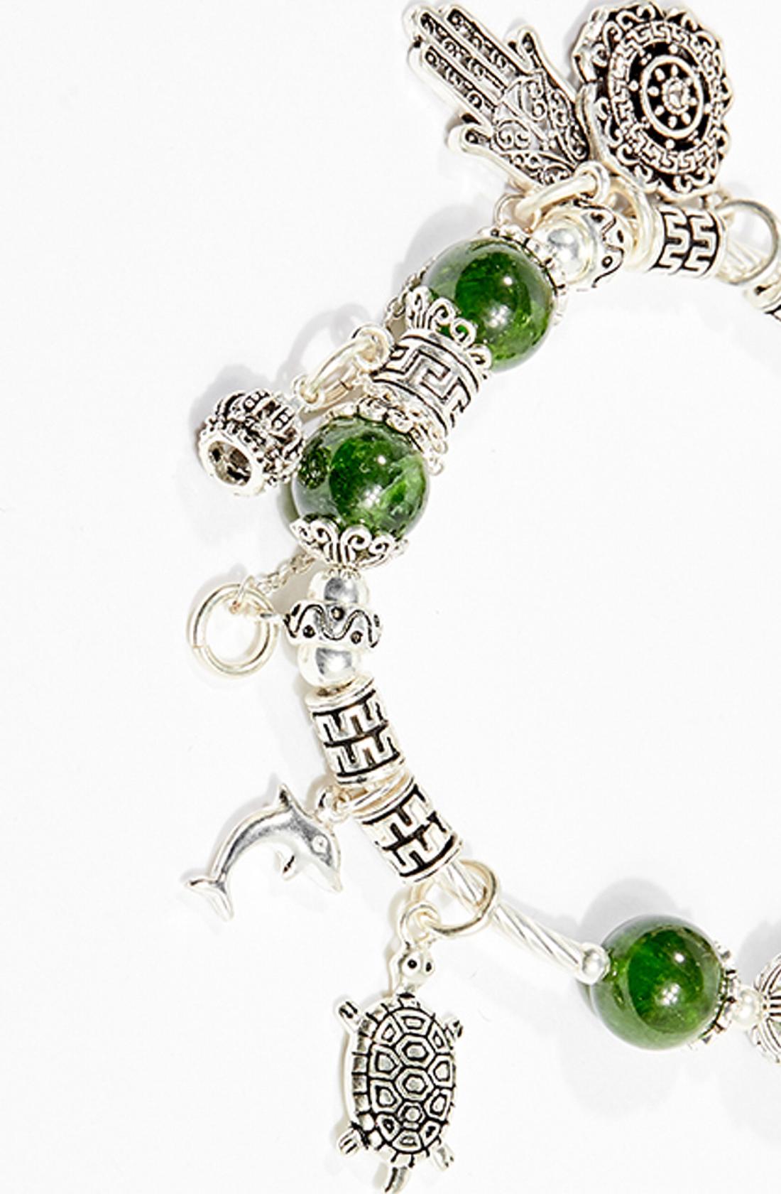 Vòng tay phong thủy nữ đá diopside charm kim quy 8mm mệnh hỏa , mộc - Ngọc Quý Gemstones