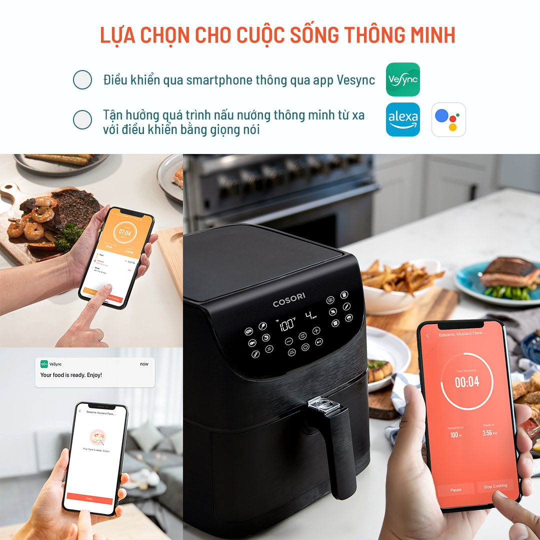 Nồi chiên không dầu Cosori (Air Fryer) CS158-AF 5.5 Lít kết nối Wifi - Hàng chính hãng