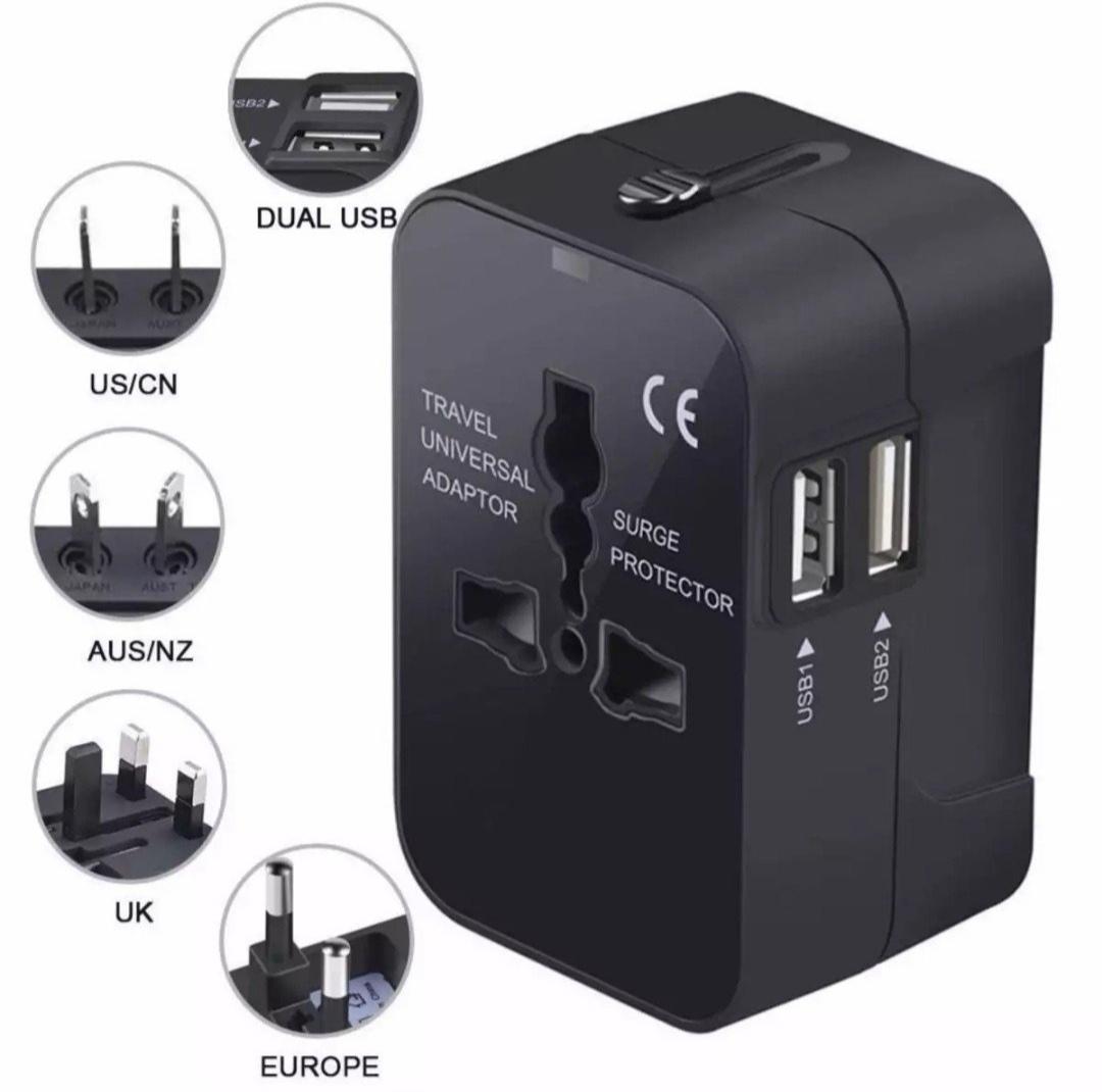 Ổ Cắm Điện Loại Chuyển Đổi Đa Năng - Phích Cắm Tiêu Chuẩn US, EURO, UK, AUST - Có 2 Cổng USB (Dual USB) - Phù Hợp Cho Những Chuyến Công Tác Và Du Lịch Nước Ngoài- Chính Hãng