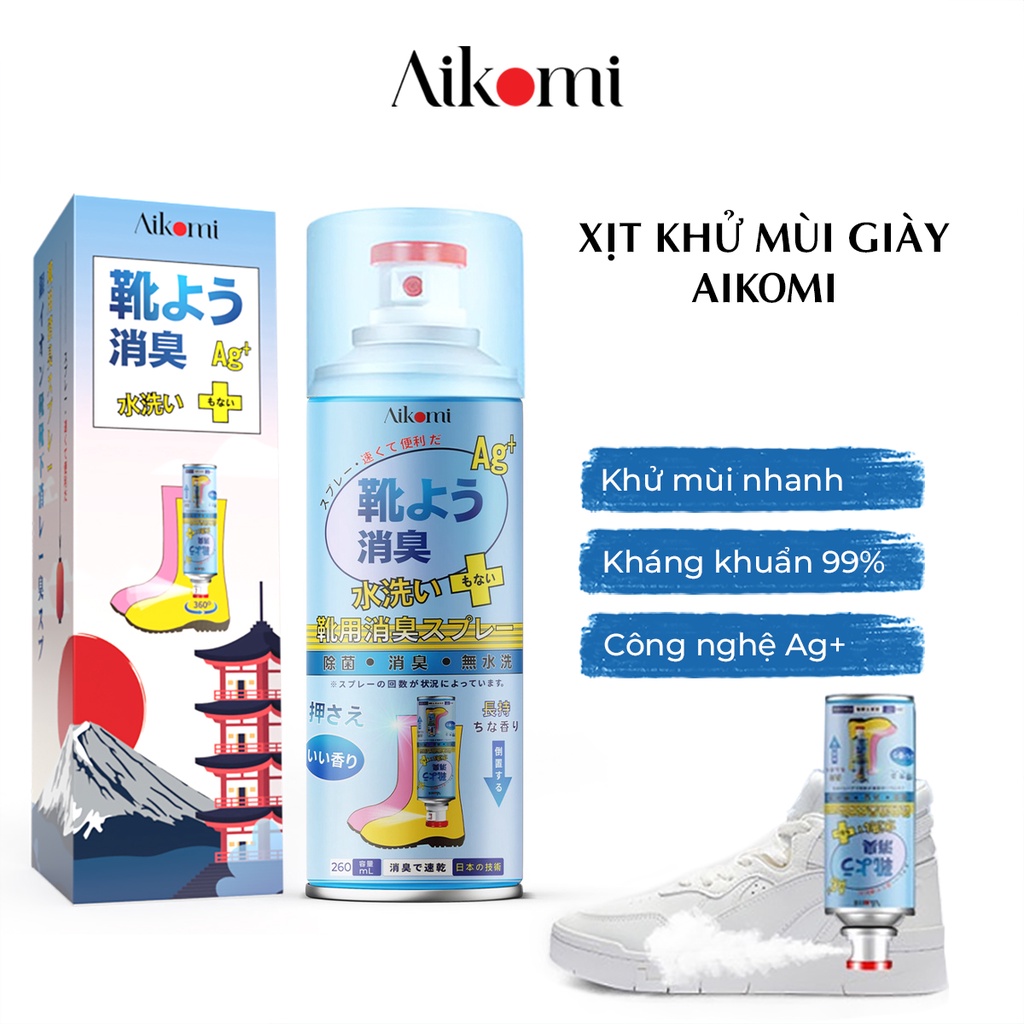 Xịt khử mùi hôi giày và hôi chân Công Nghệ Nhật Bản Aikomi - 260ml