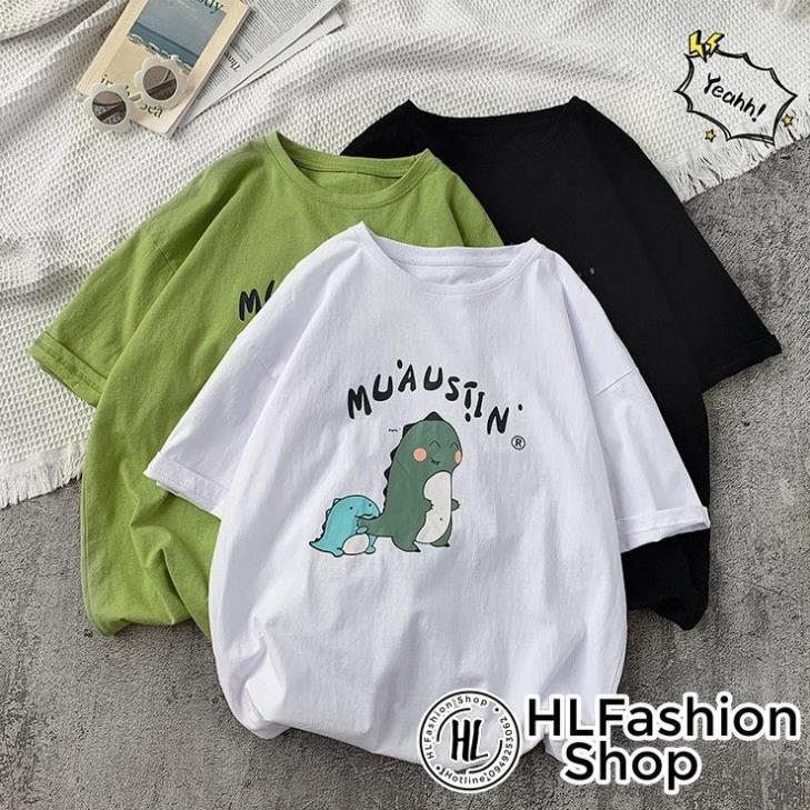 Áo thun tay lỡ form size rộng khủng long Muausiin - giao màu ngẫu nhiên