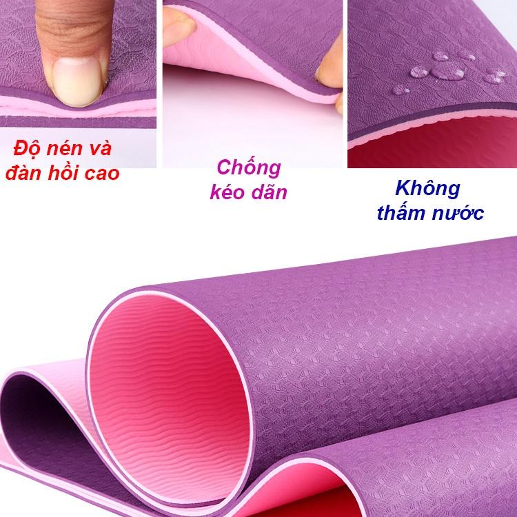 Thảm tập YOGA, thảm tập Gym 2 lớp chống trơn trượt 6mm cao cấp ( tặng kèm túi )