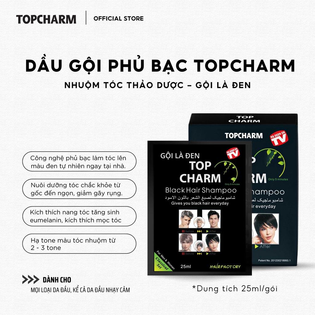 Dầu Gội Nhân Sâm Phủ Bạc Tóc Tại Nhà TOPCHARM - Phủ Bạc Đen Tóc, Gội Là Đen gói 25ml