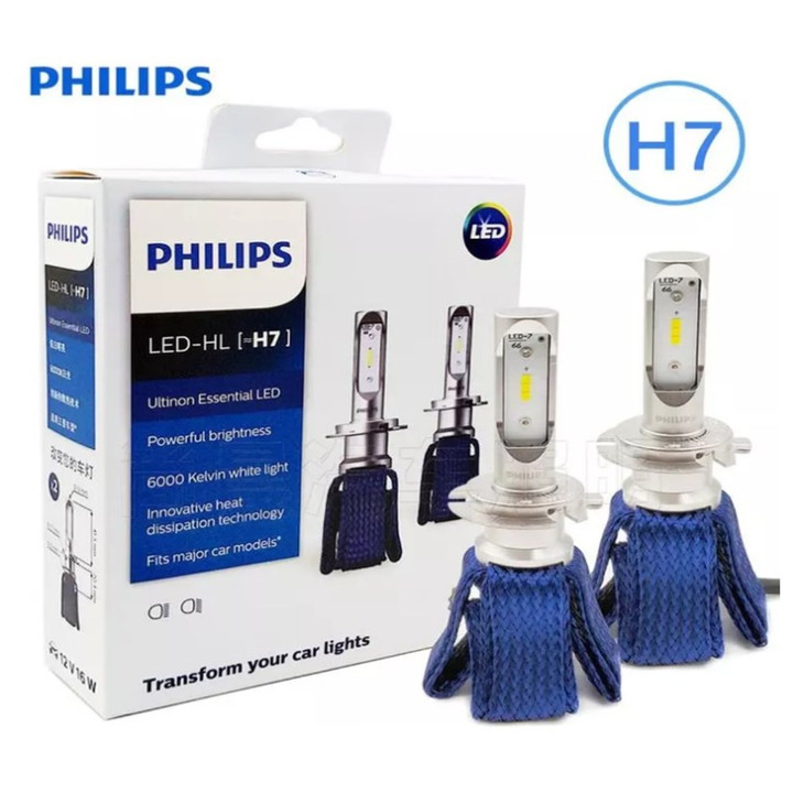 Bộ 2 Bóng đèn pha xe hơi nhãn hiệu Philips công suất 16W điện áp 12V, nhiệt độ màu 6000K LED H7 - Hàng nhập khẩu