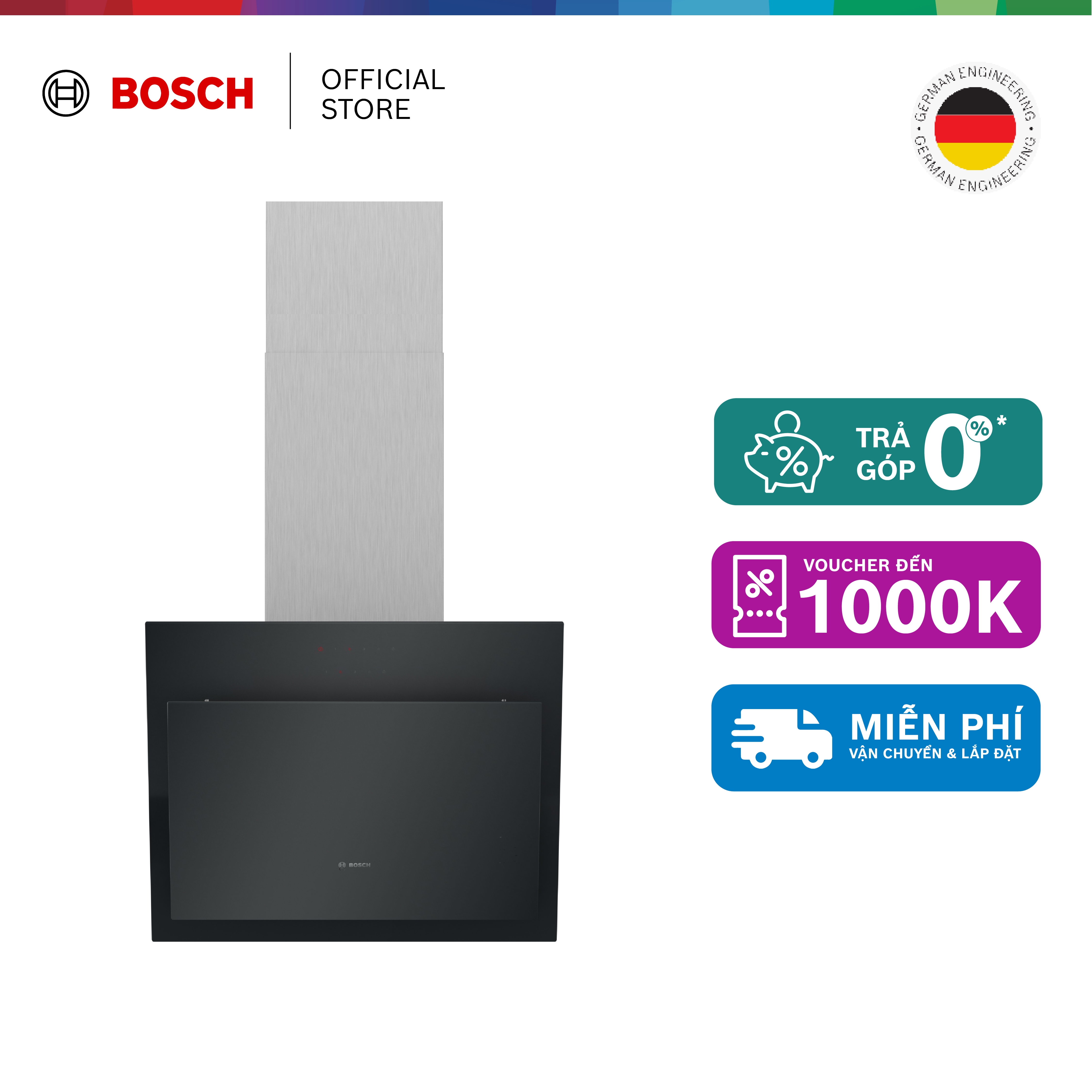 Máy hút mùi gắn tường Bosch DWK67CM60B - Series 4 mặt kính nghiêng (60cm) - Hàng chính hãng