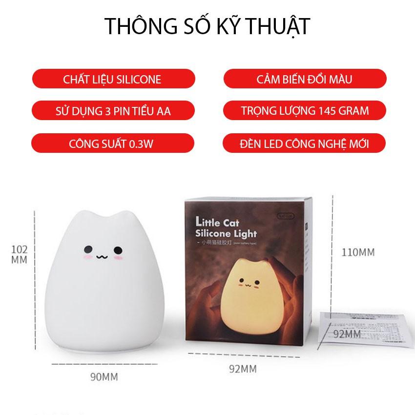 Đèn ngủ mini silicon hình Mèo Cute cho phòng trẻ em, cảm ứng đổi màu cực đáng yêu Venado