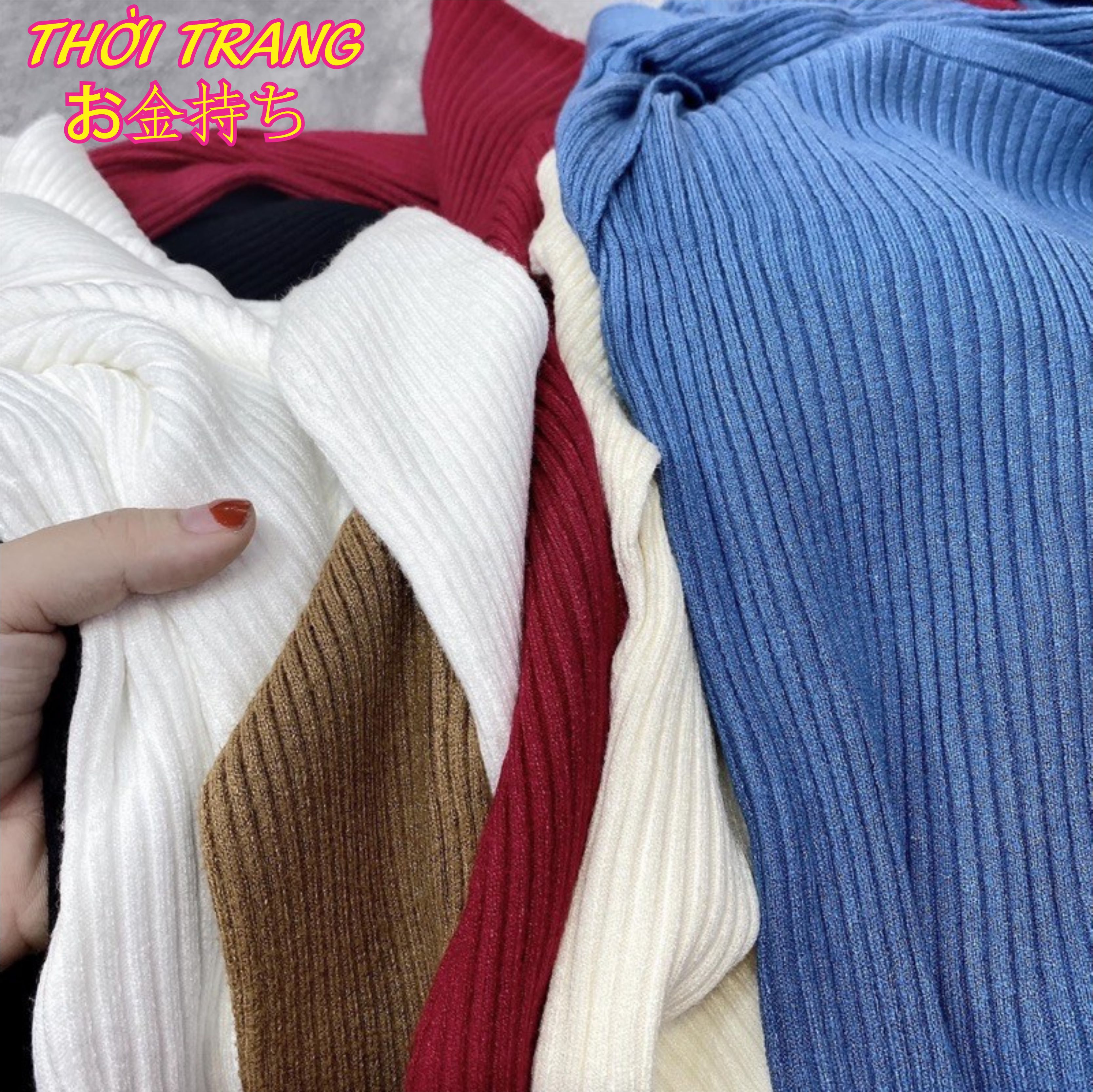 Áo len tăm cổ vuông áo len dệt kim dài tay 504
