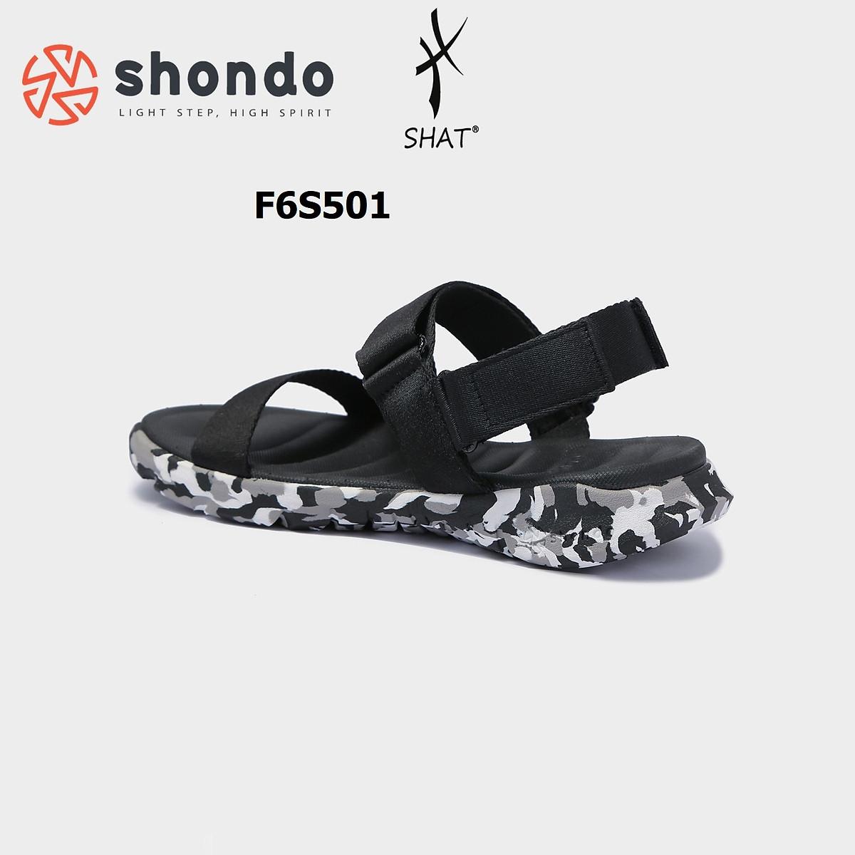 Giày sandal Shondo nam nữ đi học đế bằng camo đen full F6S501