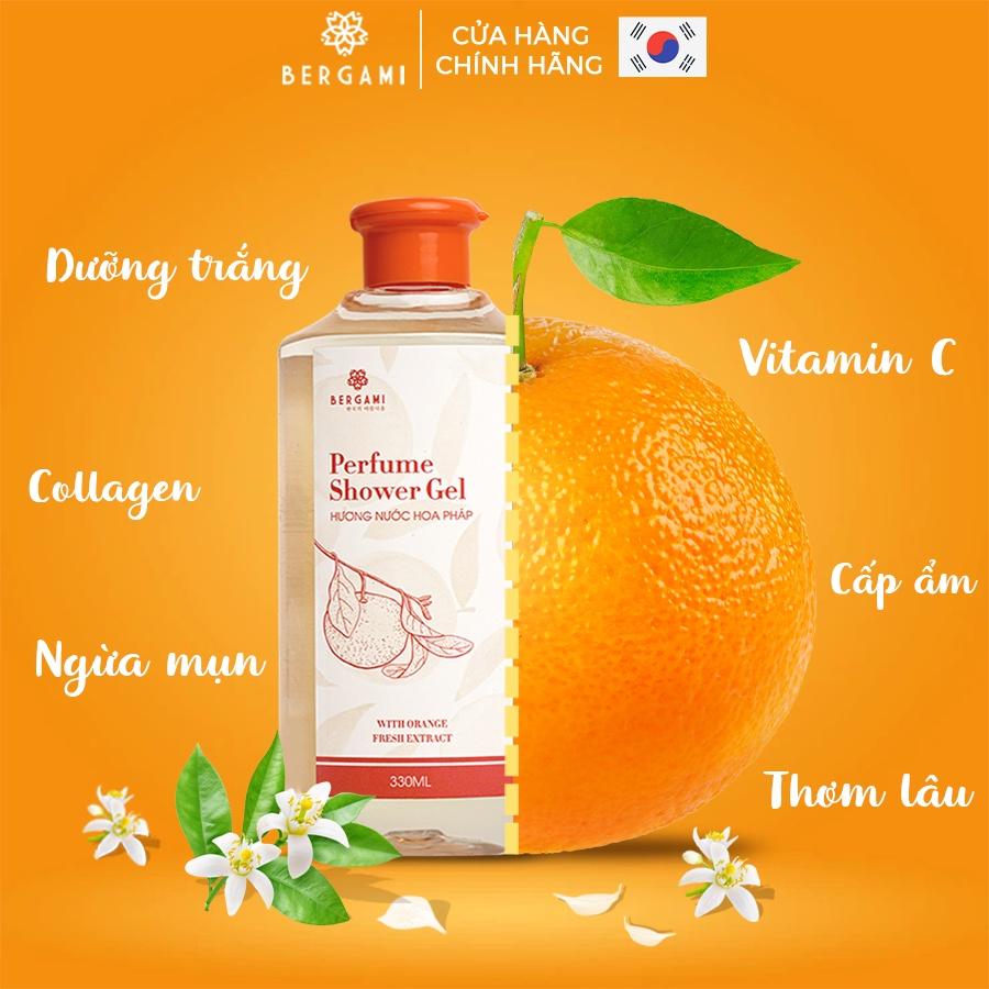 Sữa tắm dưỡng ẩm Bergami, tinh chất VITAMIN C từ CAM TƯƠI, cấp ẩm dưỡng sáng da thơm lâu lưu hương 12 giờ - 330ml