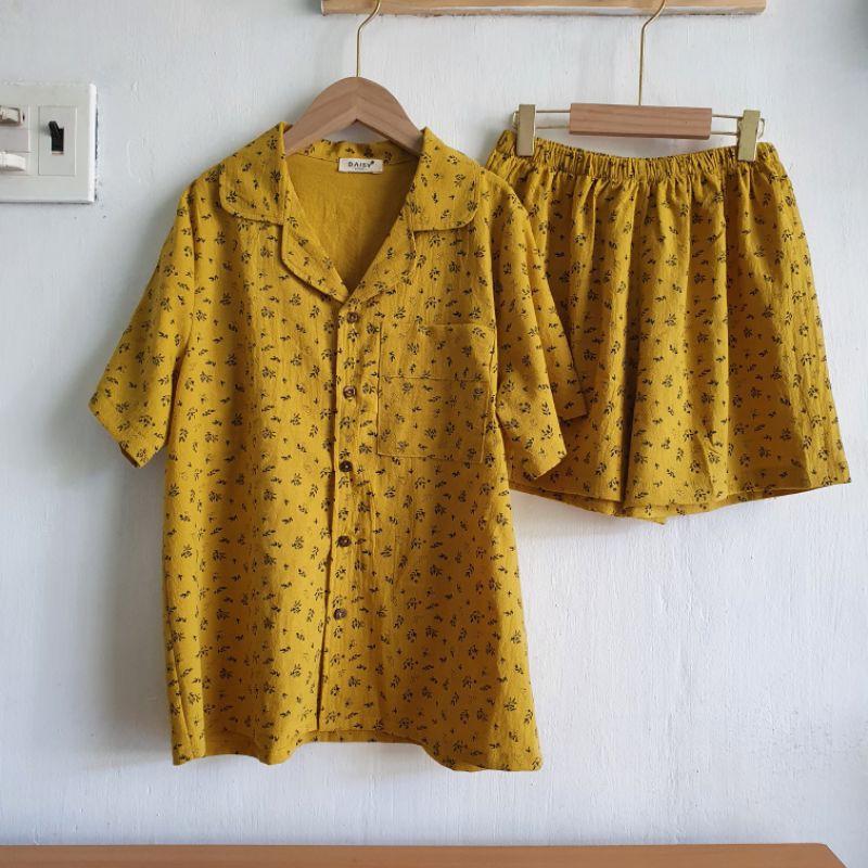 Pyjama đùi thô đũi vàng bông