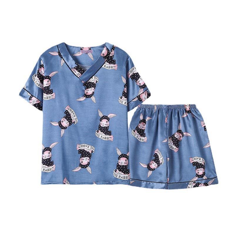 Bộ ngủ pijama cộc tay cổ V họa tiết dễ thương - bộ mặc nhà nữ