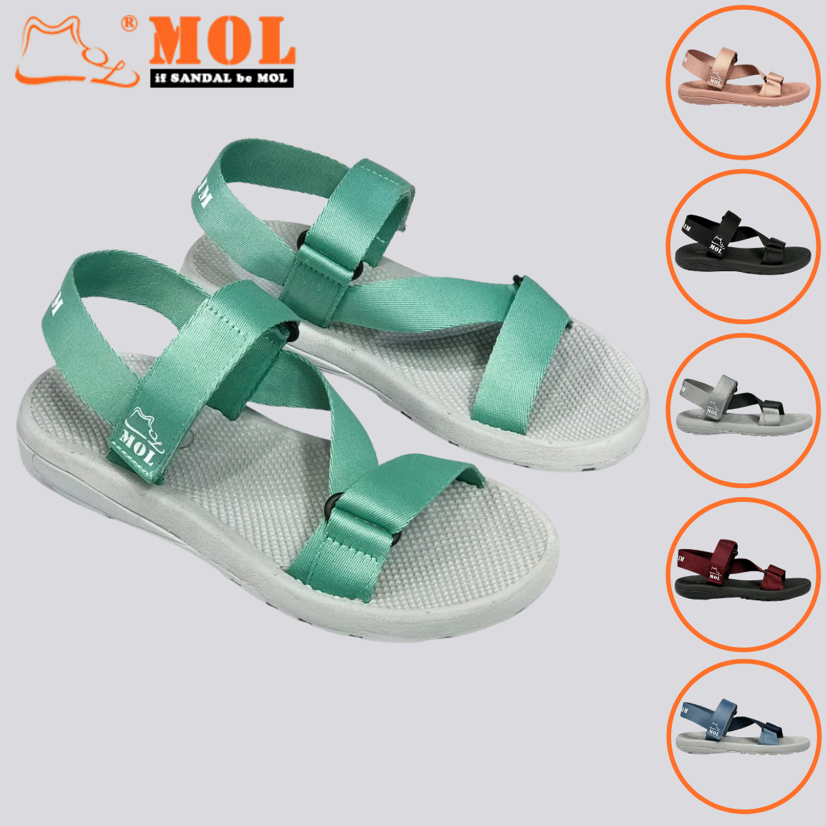 Giày sandal unisex nam nữ quai chéo vải dù đế mõng Slim có quai hậu cố định hiệu MOL mang đi học du lịch MS1166XL